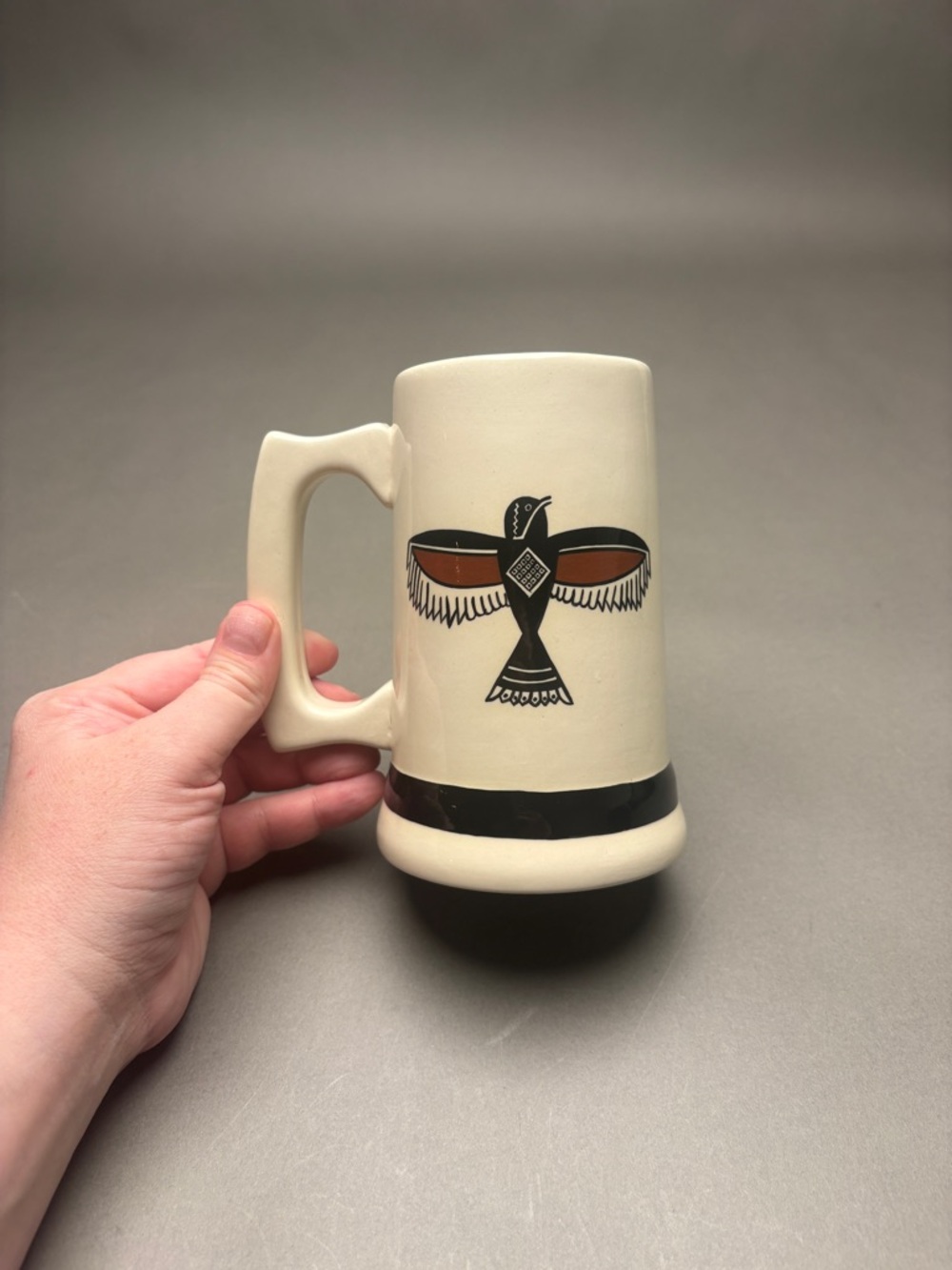 Mimbres Repro Handpainted Mug with Native Black and Brown Thunderbird Design